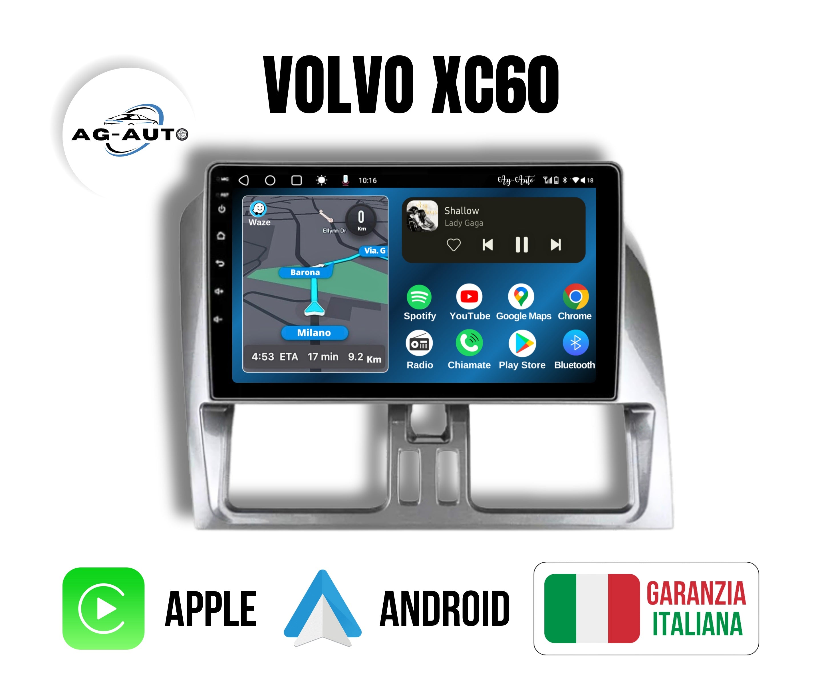 Volvo xc60 | 9 pollici - Mascherina Inclusa - Autoradio 2 Din Android auto + Carplay / Stereo Touch 2/64gb - 4/64gb | Navigatore GPS + Bluetooth + Wifi