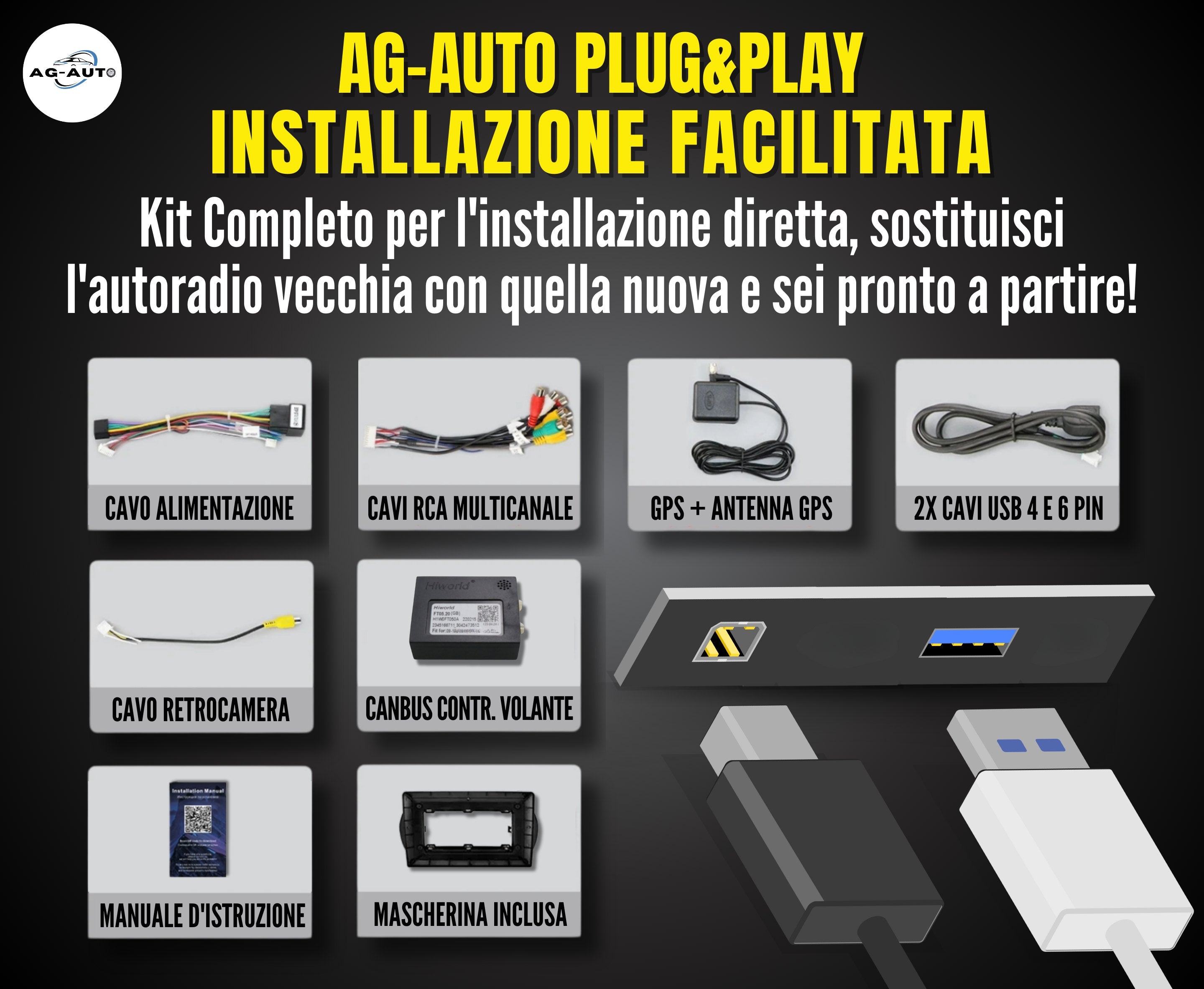 Peugeot Bipper | 9 pollici - Mascherina inclusa Autoradio 2 Din Android auto + Carplay Stereo Navigatore Touch / Car Tablet Gps + Bluetooth + Wifi