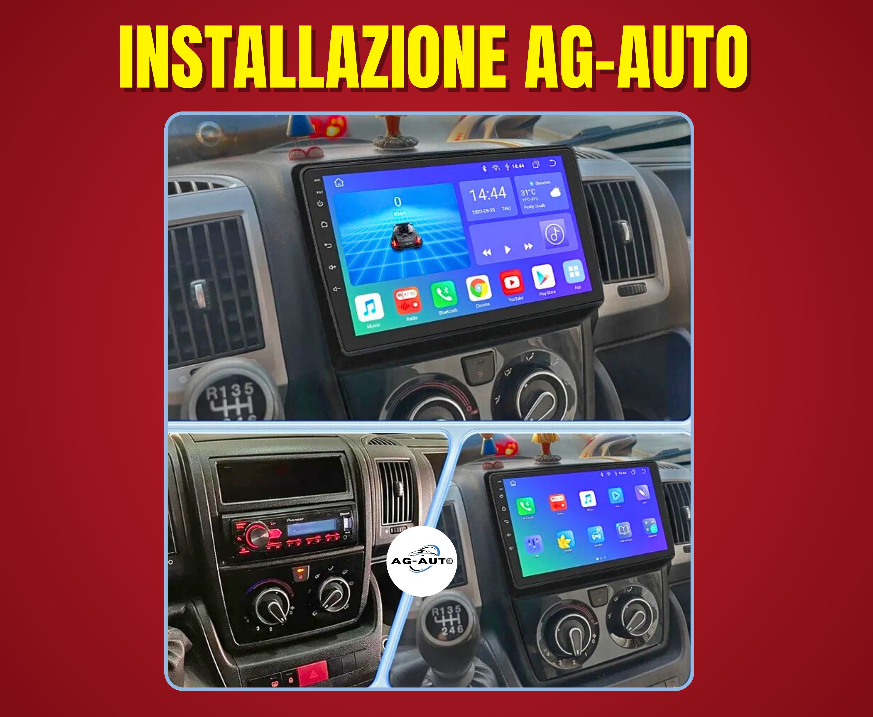 Fiat Ducato | 9 pollici | Mascherina Inclusa - Autoradio 2 Din Android auto + Carplay / Stereo Touch | Navigatore GPS + Bluetooth + Wifi