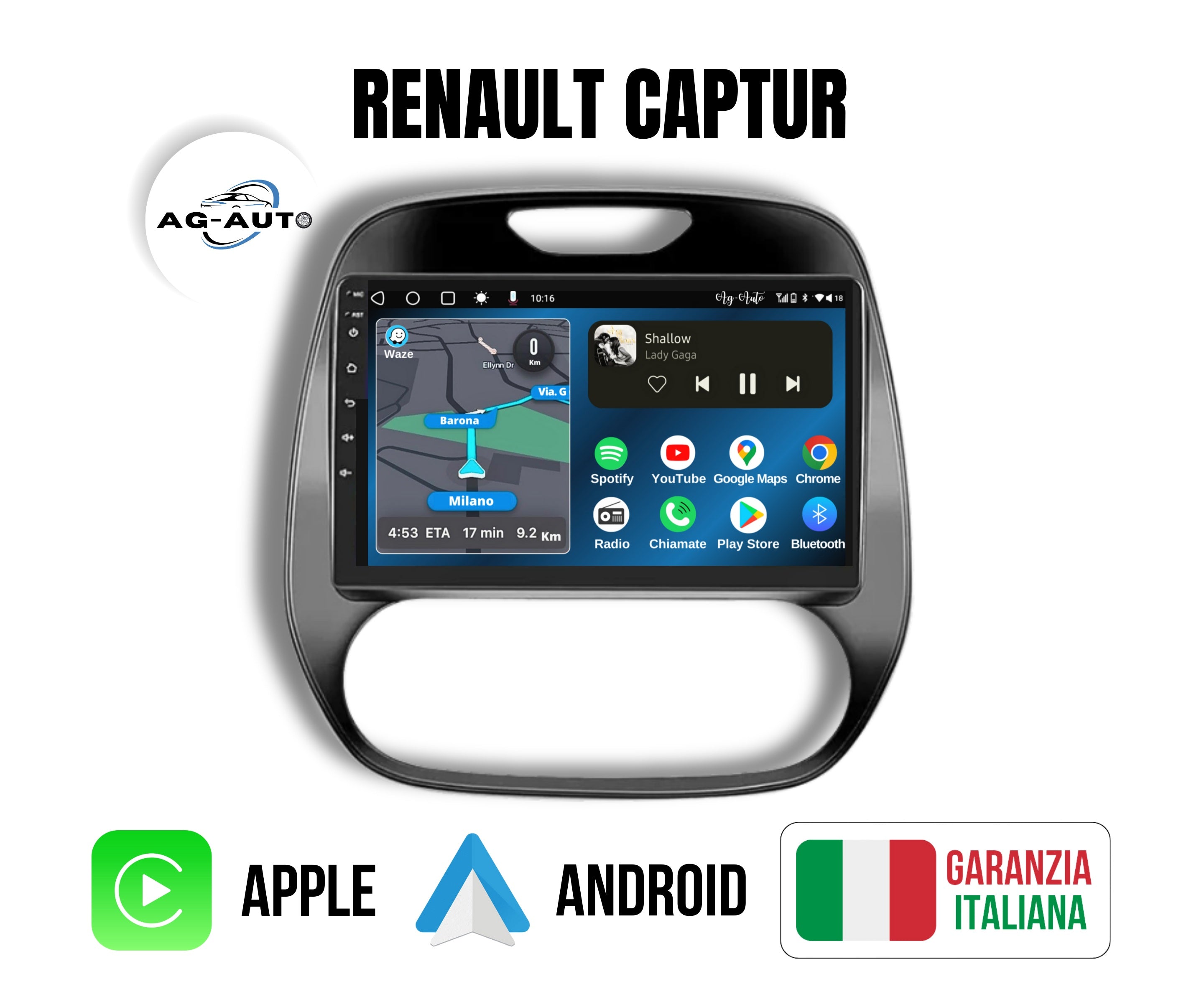 Renault Captur 1 | 9 Pollici - Mascherina inclusa - Autoradio 2 Din Android auto + Carplay / Stereo Touch 2/64gb | Navigatore GPS + Bluetooth + Wifi