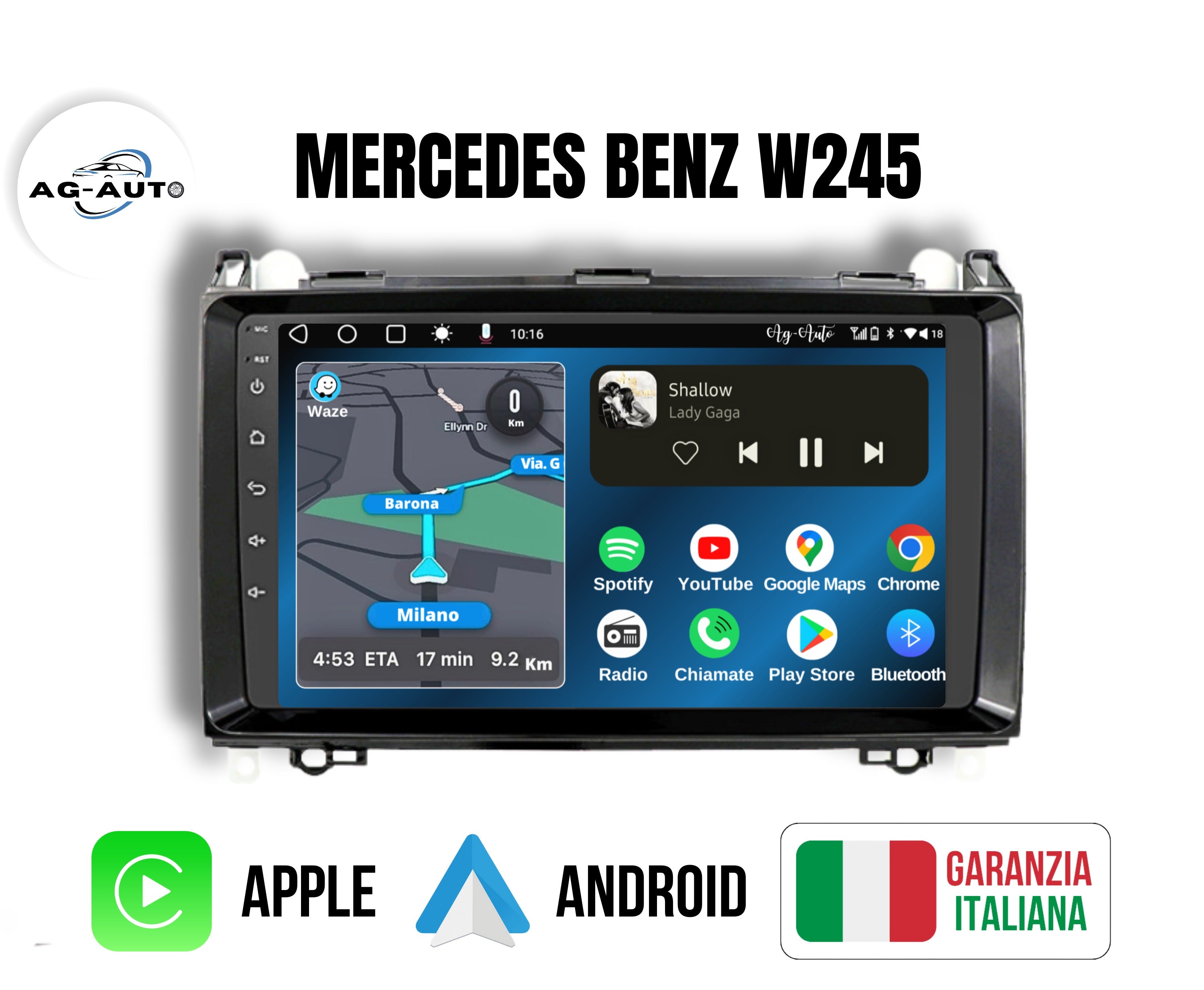 Mercedes w245 | 9 Pollici - Mascherina inclusa - Autoradio 2 Din Android auto + Carplay / Classe B Stereo Touch 2/64gb | Navigatore GPS + Bluetooth + Wifi