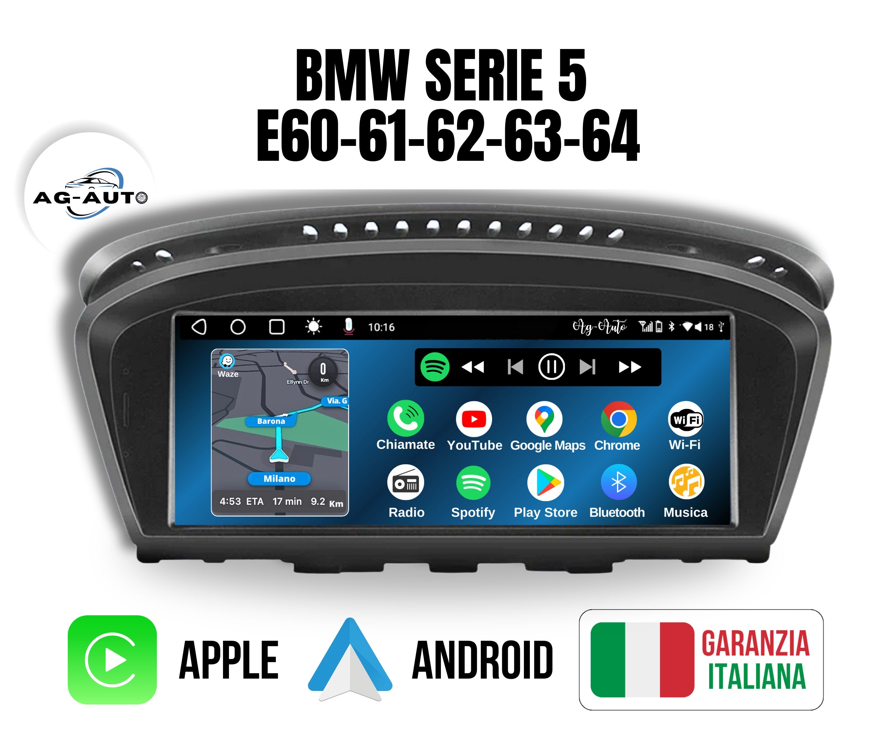 Bmw serie 5 e60 e61 e62 e63 e64 | Autoradio 2 Din Android auto + Carplay Stereo Navigatore Touch 2/32gb 4/64gb / Gps + Bluetooth + Wifi