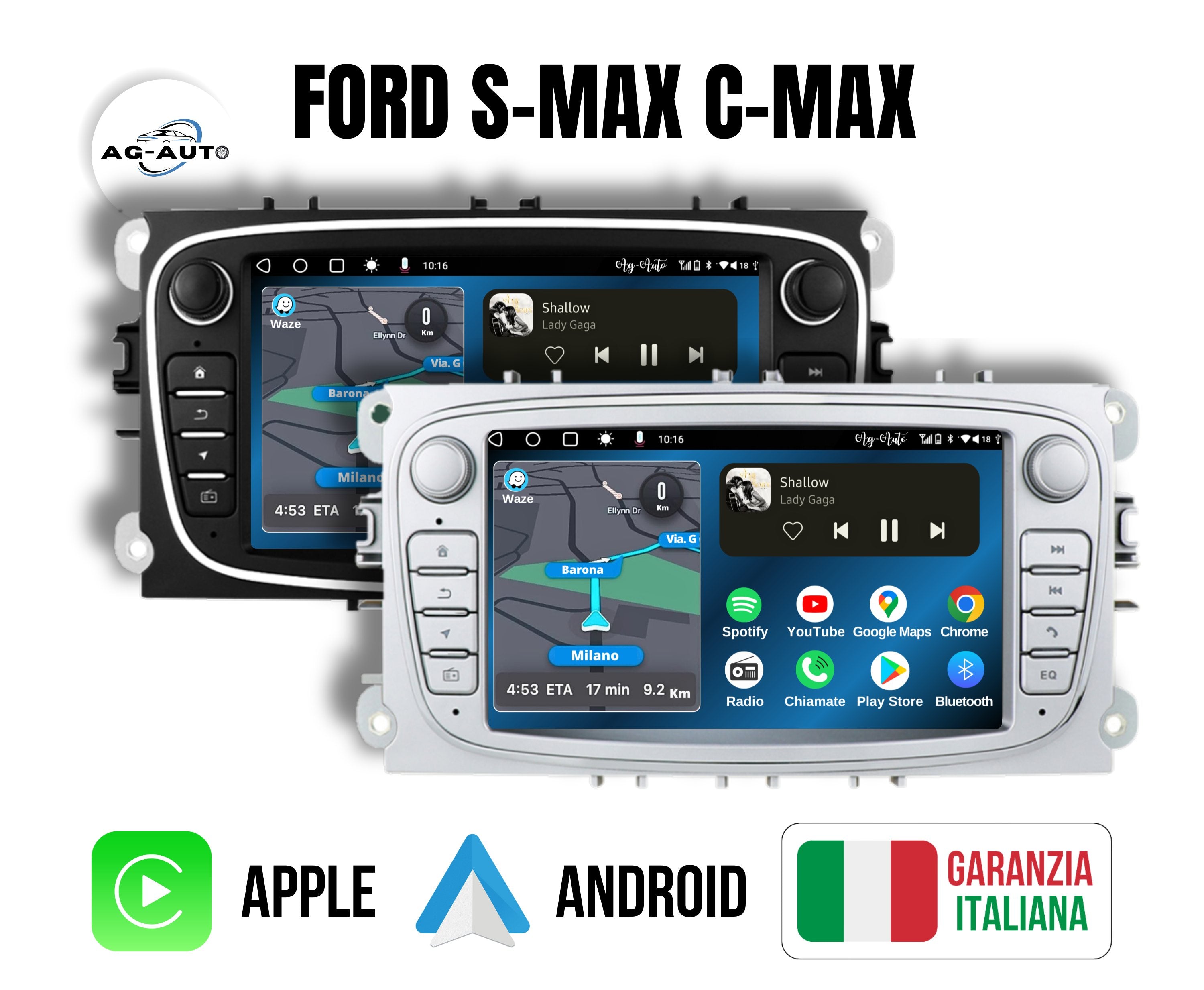 Ford C-Max / S-Max 1 & 2 | Autoradio 2 Din Android auto + Carplay | 2/32gb Stereo Touch | Navigatore GPS + Bluetooth + Wifi