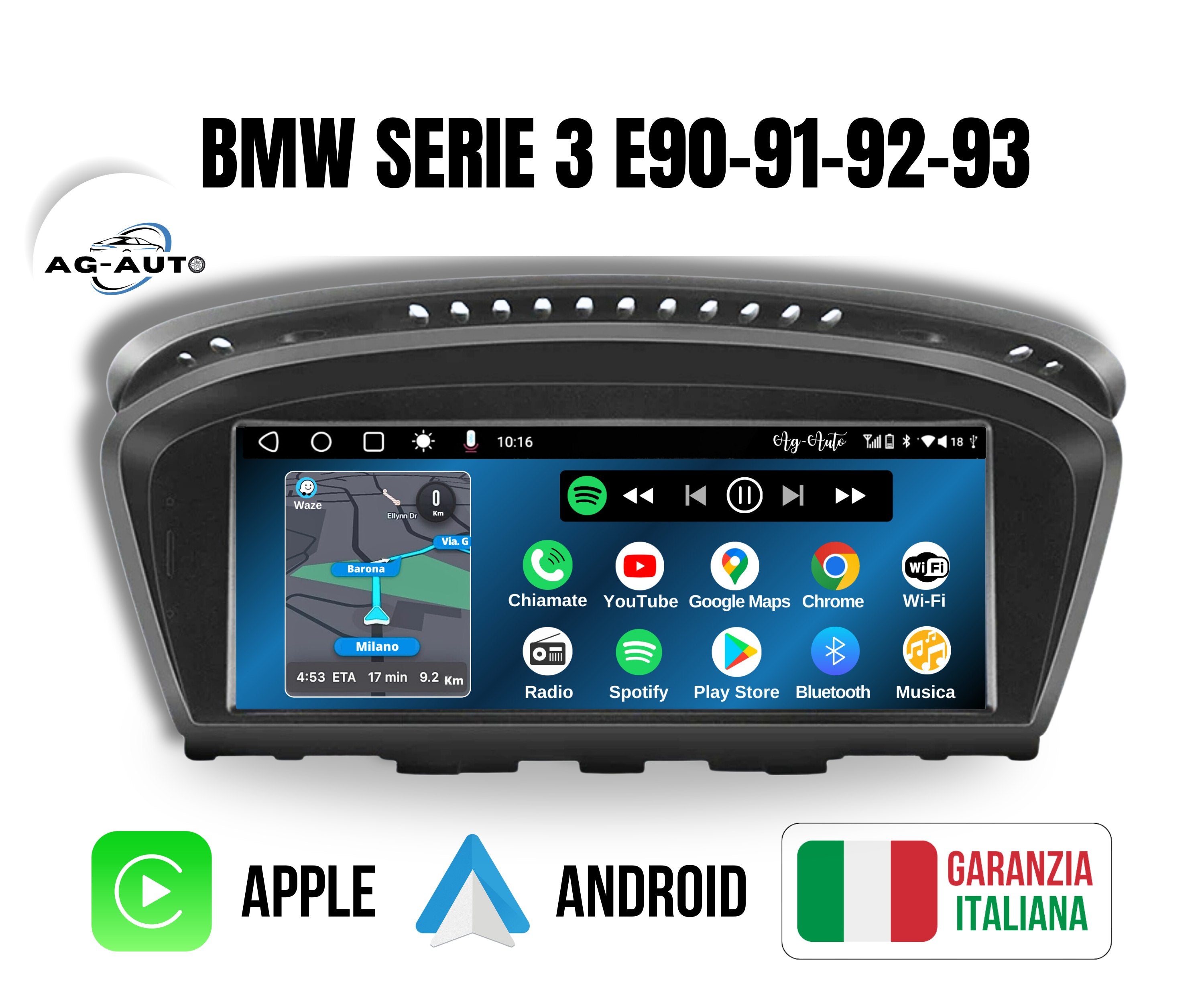 Bmw serie 3 e90 e91 e92 e93 | Autoradio 2 Din Android auto + Carplay / 2/32gb 4/64gb Stereo Touch | Navigatore GPS + Bluetooth + Wifi