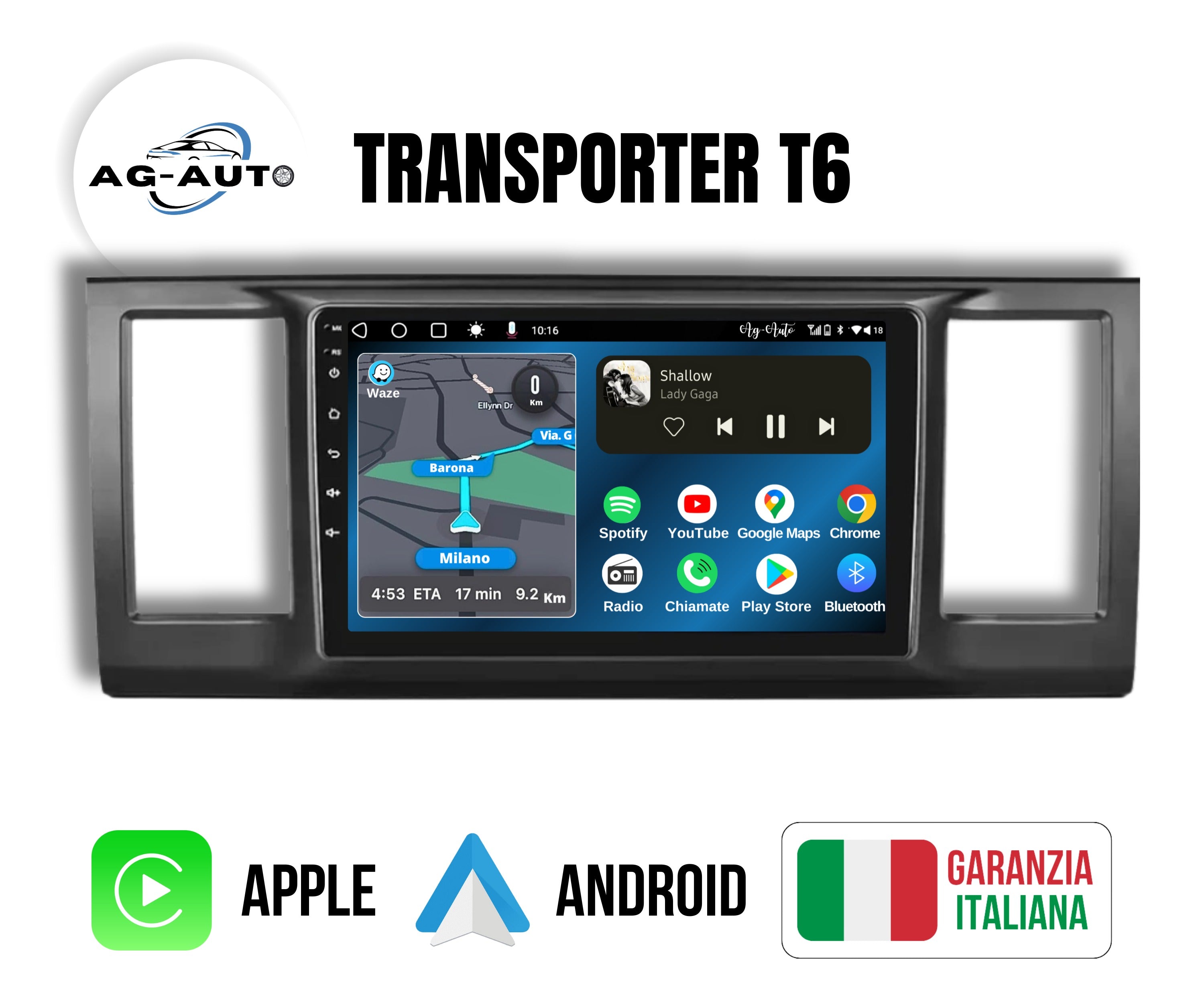 Vw Caravelle Transporter T6 | 9 Pollici - Mascherina Inclusa Autoradio 2 Din Android auto + Carplay / Volkswagen Stereo Touch 2/64gb | Navigatore GPS + Bluetooth + Wifi