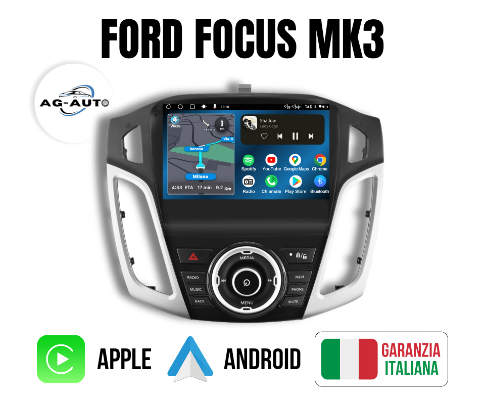 Ford Focus 3 Mk3 (2011/2018) | 9 pollici - MASCHERINA INCLUSA Autoradio 2 Din Android auto + Carplay Stereo Touch | Navigatore GPS + Bluetooth + Wifi