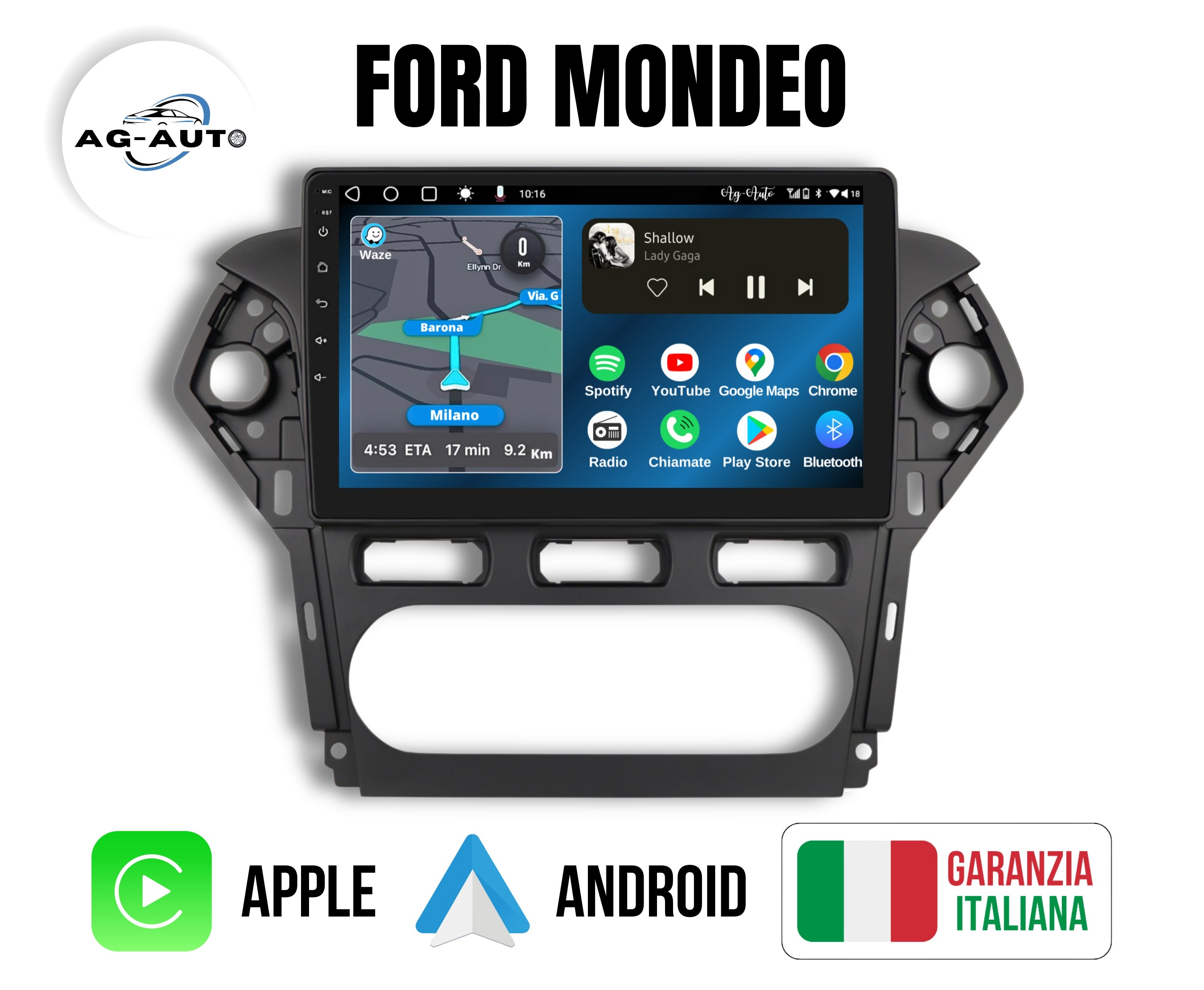 Ford Mondeo mk4 (2010/2014) | 10 pollici - Mascherina Inclusa - Autoradio 2 Din Android auto + Carplay Stereo Touch | USB + Navigatore GPS + Bluetooth + Wifi