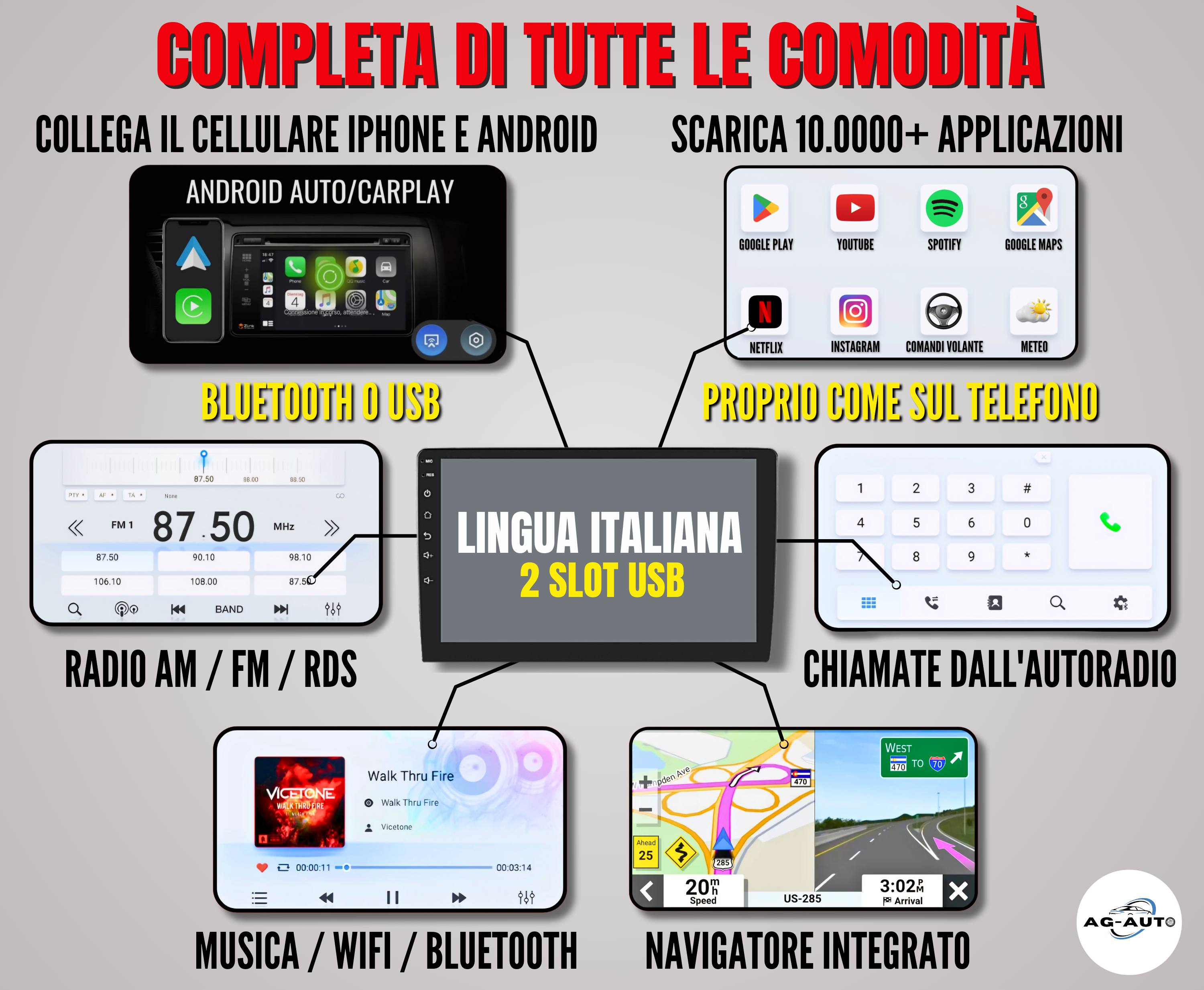 Toyota Rav 4 (2005/2013) | 9 Pollici - Mascherina inclusa - Autoradio 2 Din Android auto + Carplay / Stereo Touch 2/64gb | Navigatore GPS + Bluetooth + Wifi