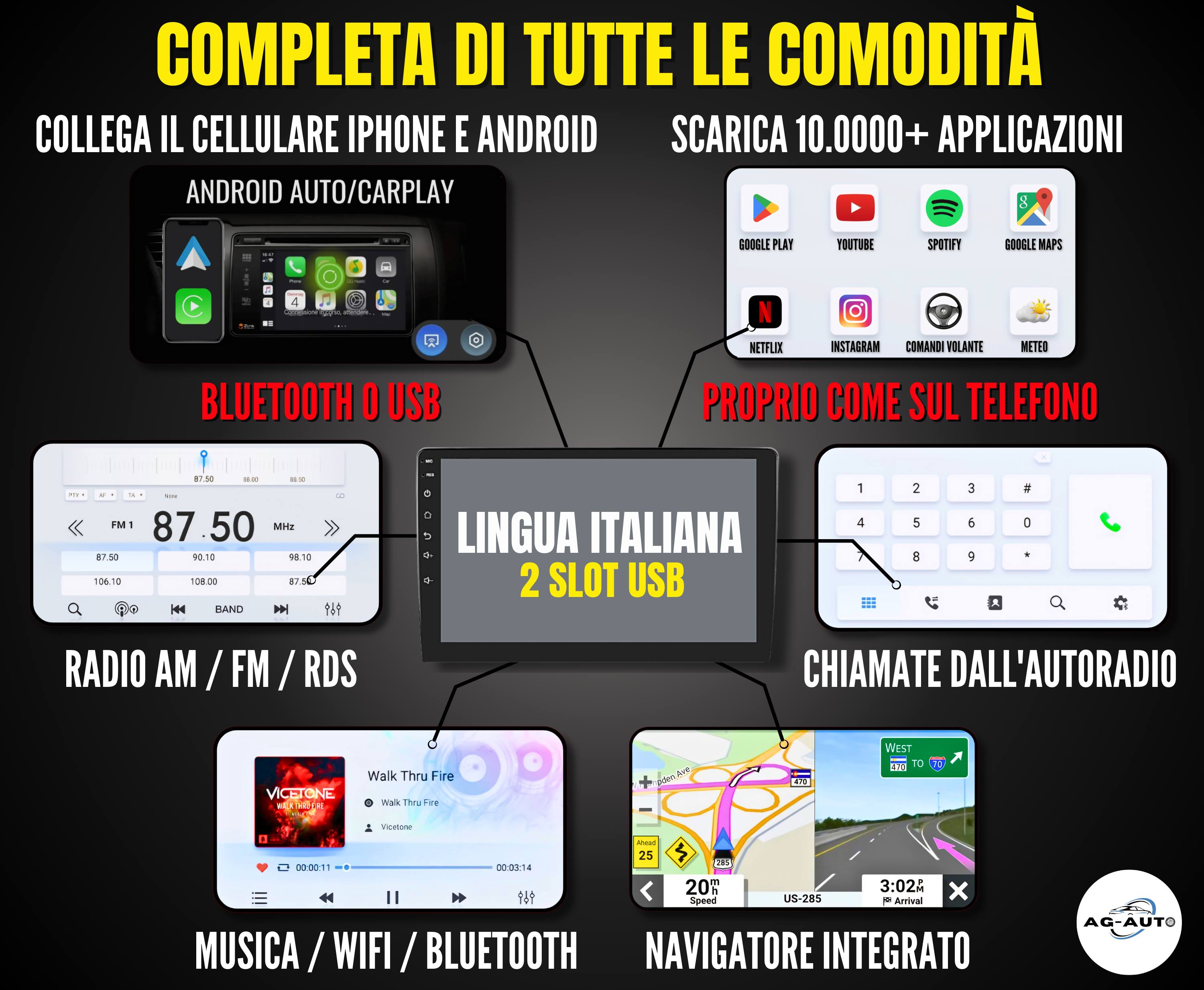 Opel Astra H (2004/2011) | Autoradio 2 Din Android auto + Carplay / 2/32gb Stereo Touch | Navigatore GPS + Bluetooth + Wifi