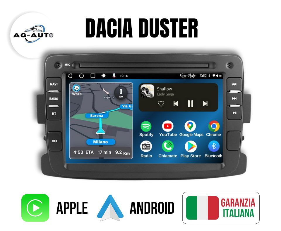 Dacia Duster 1&2 - Autoradio 2 Din Android auto + Carplay Stereo Navigatore Touch / Car Tablet Gps + Bluetooth + Wifi