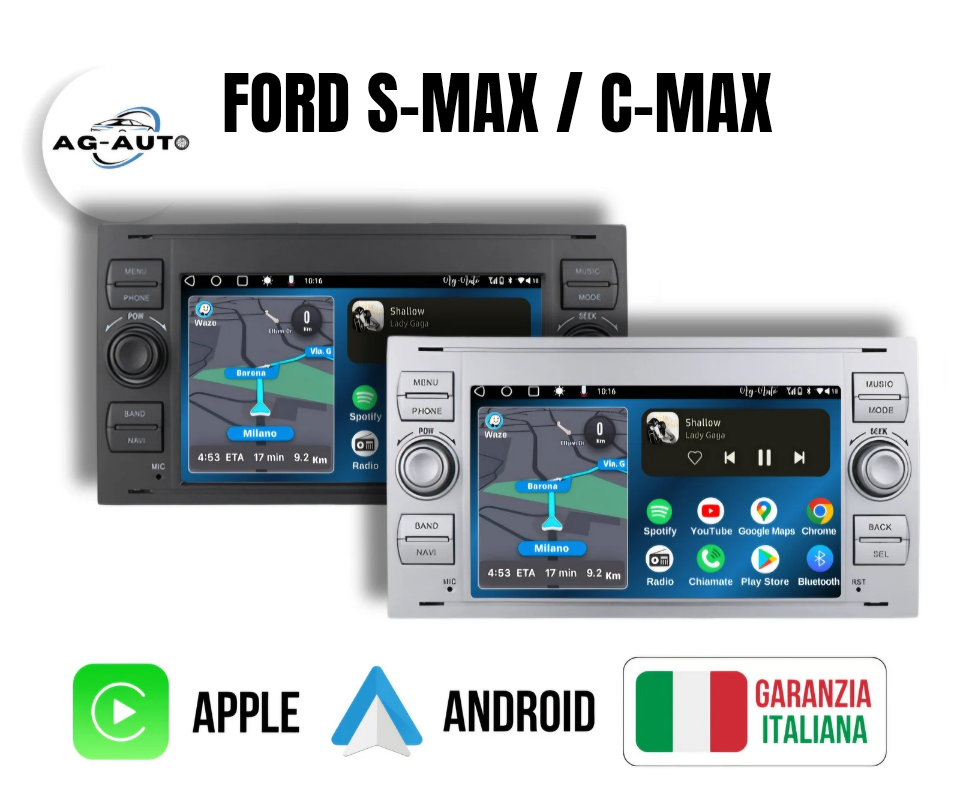 Ford C-Max/S-Max (2005/2011) | Autoradio 2 Din Android auto + Carplay | mk2 2/32gb Stereo Touch | Navigatore GPS + Bluetooth + Wifi + x2 USB