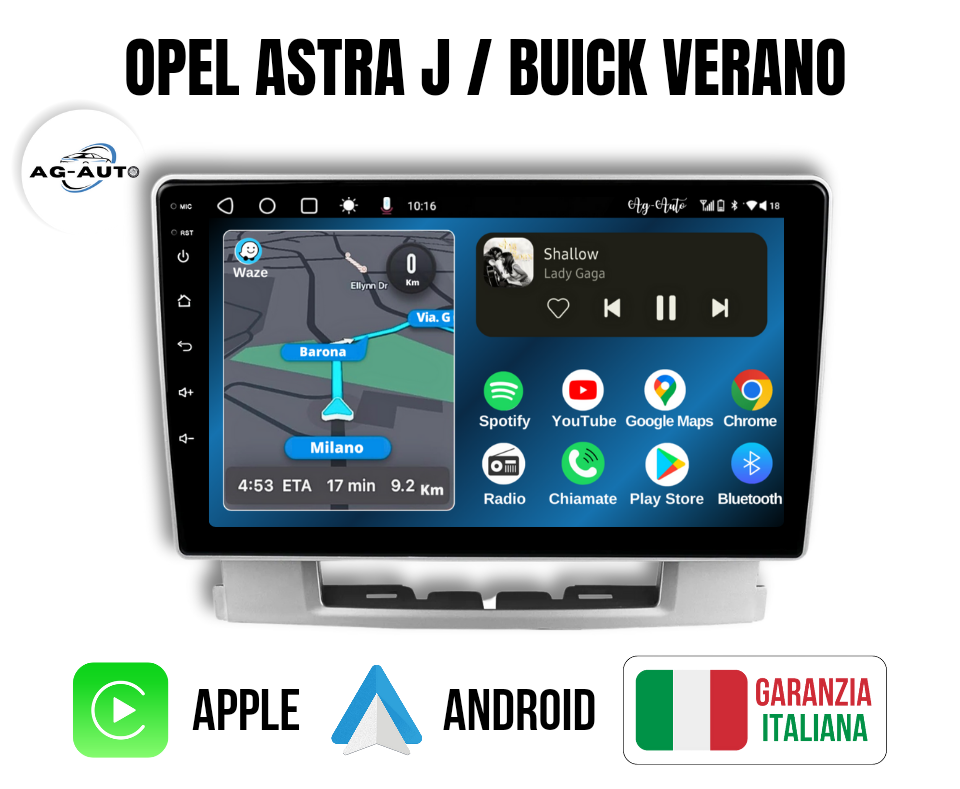 Opel Astra J - Buick Verano - 9 pollici - Mascherina Inclusa - Autoradio 2 Din Android auto + Carplay | 2/32gb - Stereo Touch Navigatore Gps + Bluetooth + Wifi