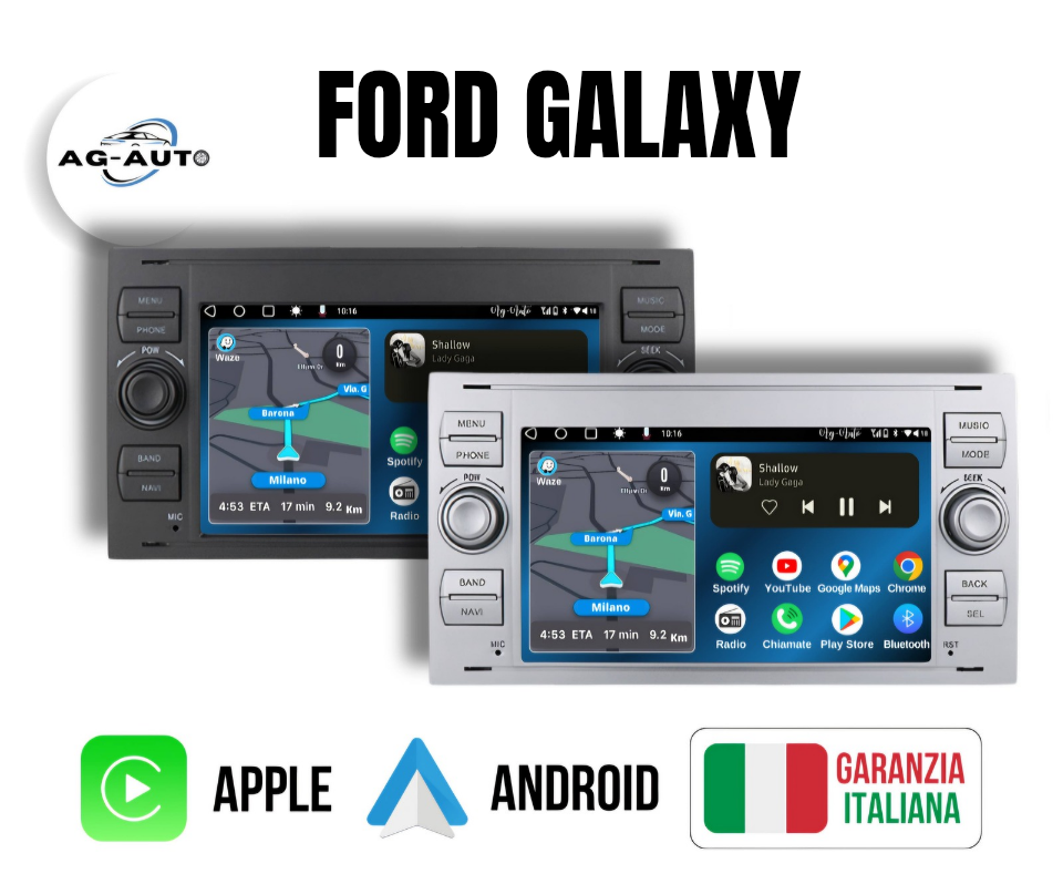 Ford Galaxy (2008/2012) | Autoradio 2 Din Android auto + Carplay | mk2 2/32gb Stereo Touch | USB + Navigatore GPS + Bluetooth + Wifi + USB x2