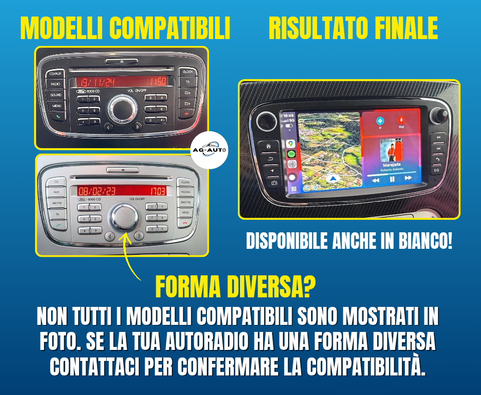 Ford Kuga (2008/2012) | Autoradio 2 Din Android auto + Carplay | 2/32gb Stereo Touch | Navigatore GPS + Bluetooth + Wifi